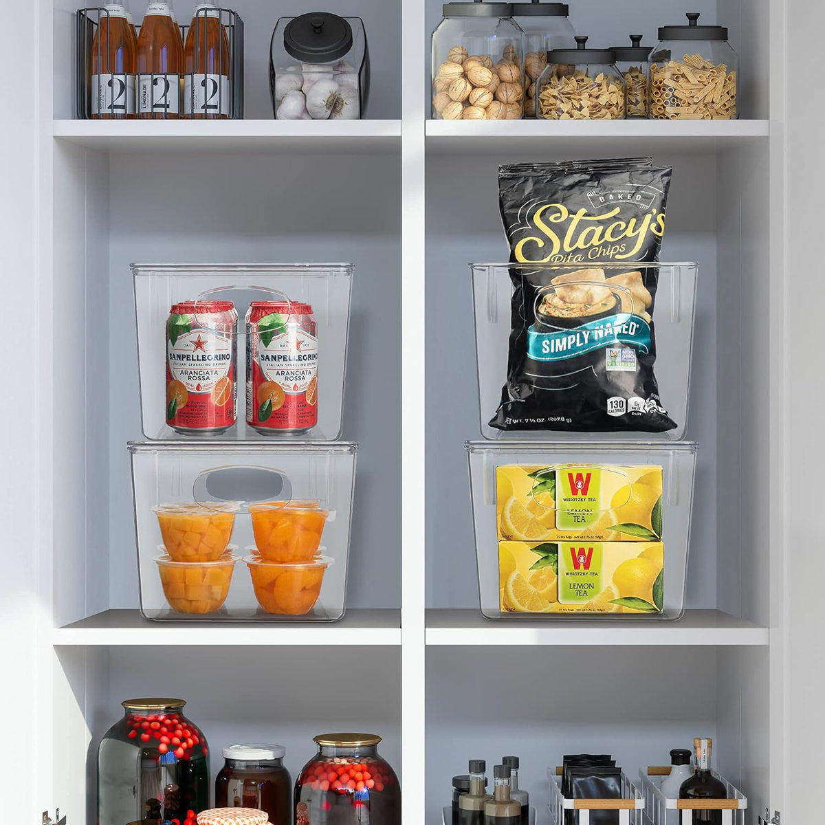 Sorbus 4 Pack Medium Clear Kitchen and Fridge Storage Bins with Handles and Lids